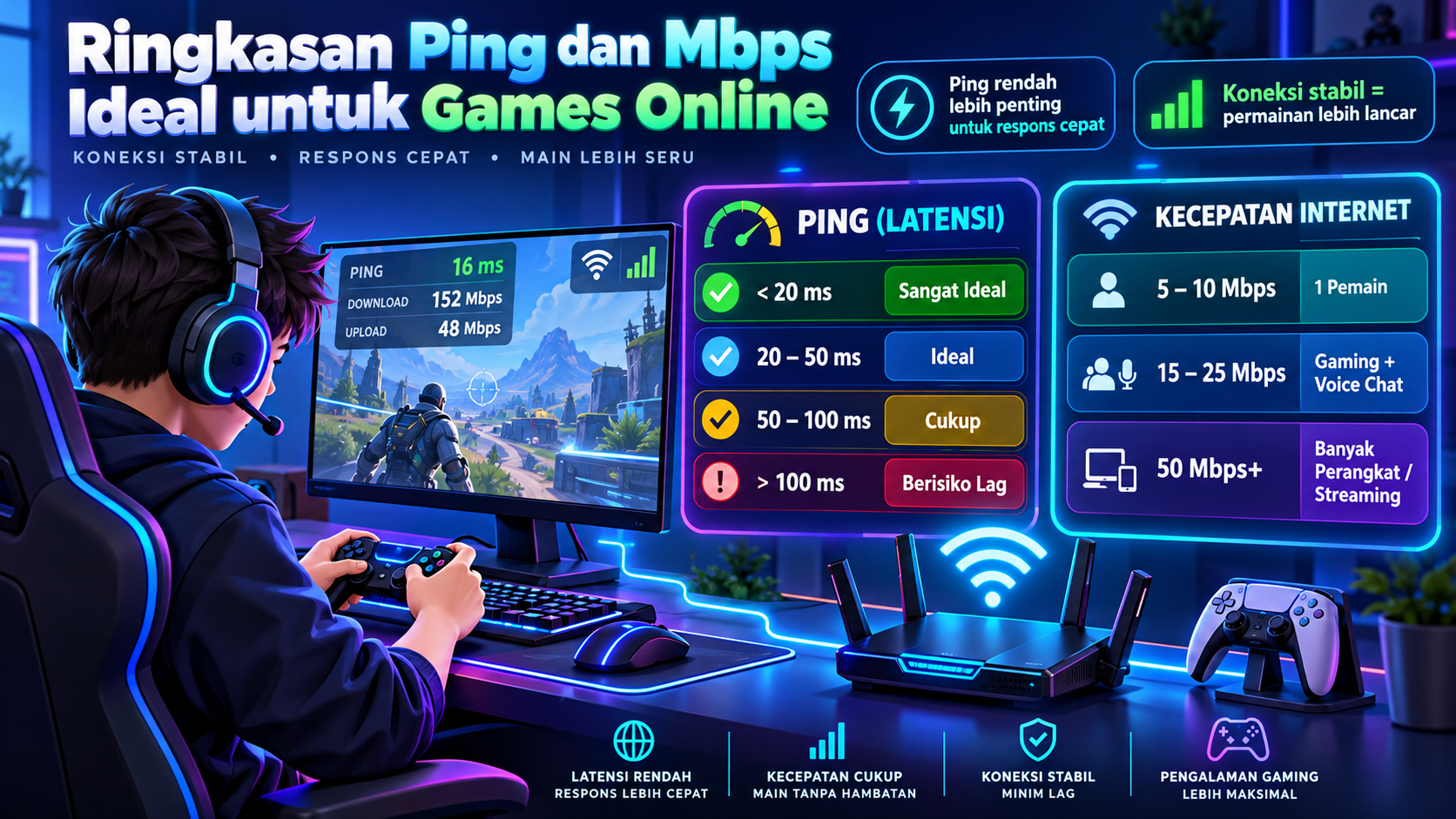 Ringkasan Ping dan Mbps Ideal - games